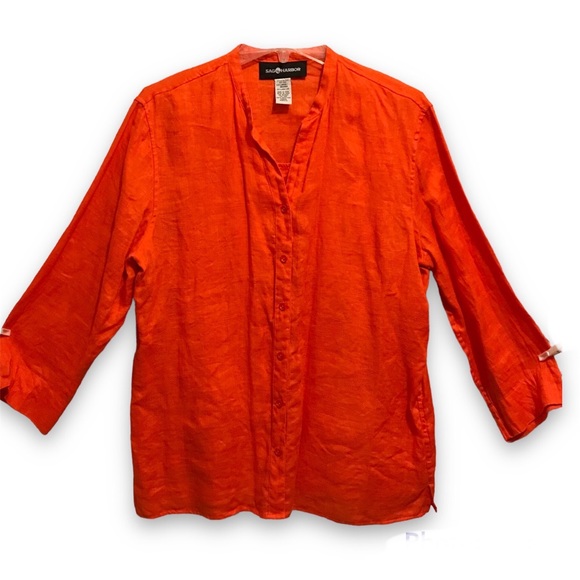 Sag Harbor 100% Linen Orange Button Front Faux Cami Long Sleeve Shirt NWOT - Picture 7 of 16